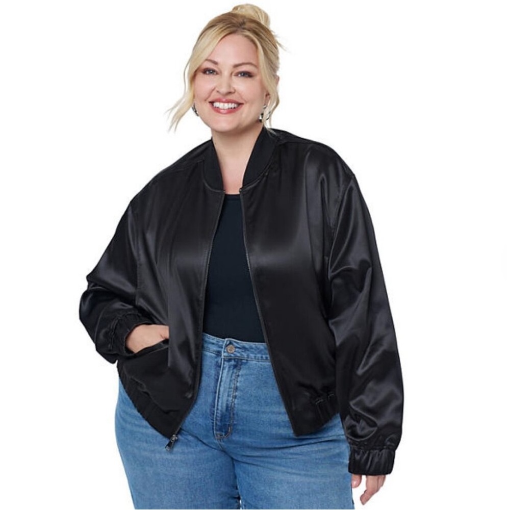 NWT Edited by Remi Bader size large Women's Black Satin Bomber Jacket $148 msrp